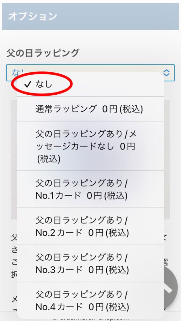 カート内父の日ラッピング選択イメージ